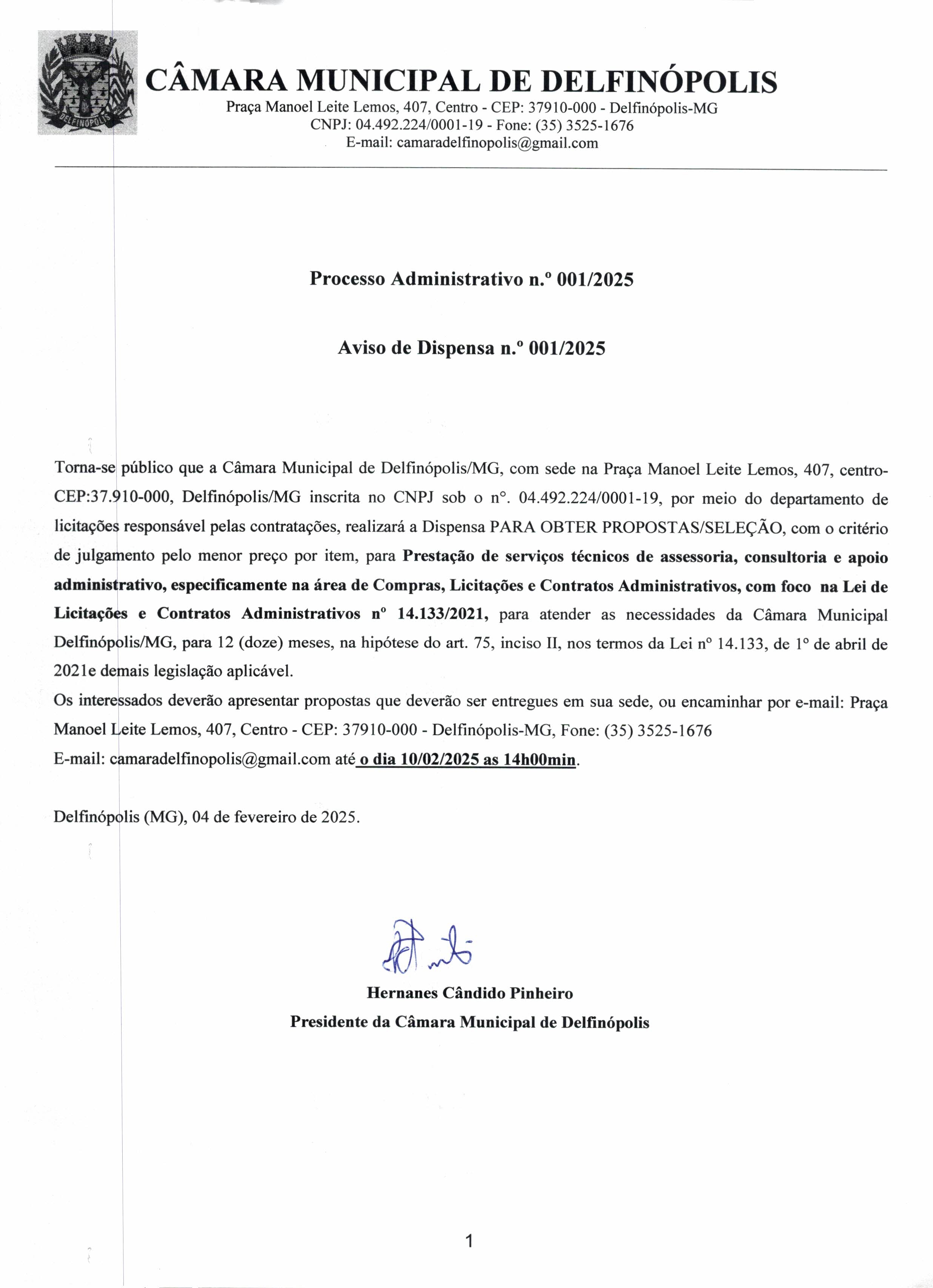 Processo Administrativo n.º 001/2025