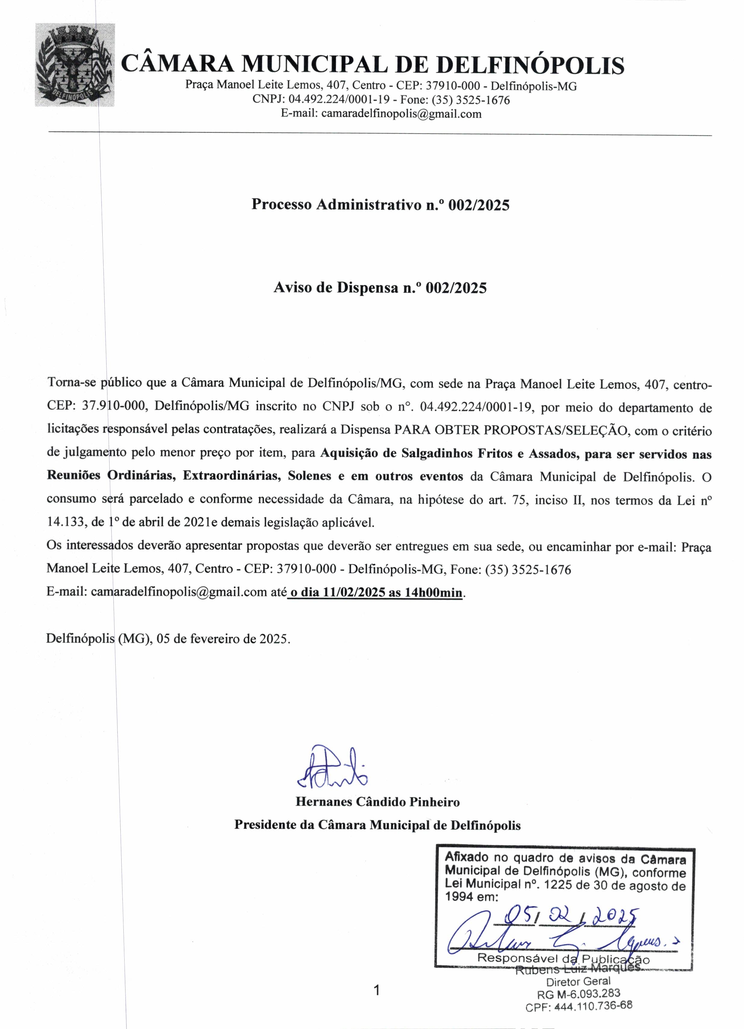 Processo Administrativo n.º 002/2025